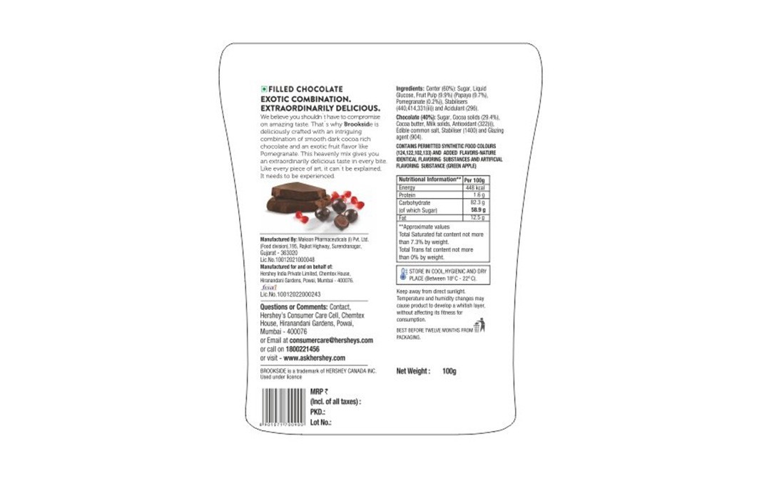 Brookside Pomegranate Flavored Center Chocolate   Pack  100 grams